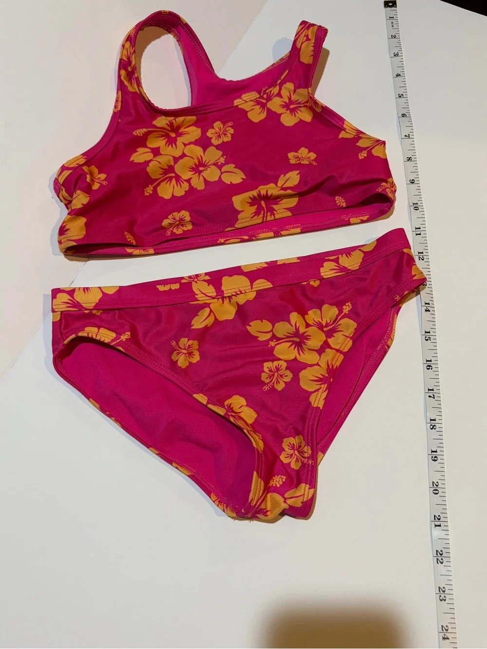 Wonder Nation Girls 2 Piece Bikini Swimsuit Pink Orange Floral Size L 10-12